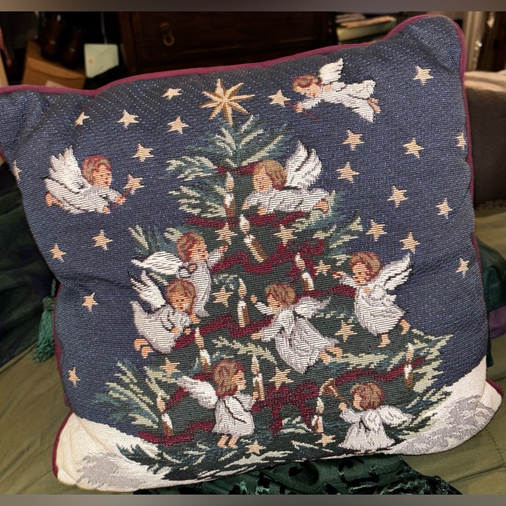 Gorgeous Vintage Angel Tapestry Christmas Pillow by Newport